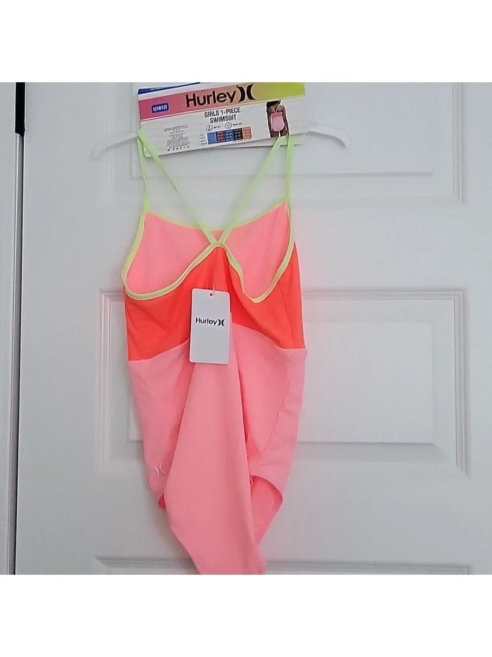 Hurley Girls Ribbed One-Piece Swimsuit Pink Flamingo Size M 7/8